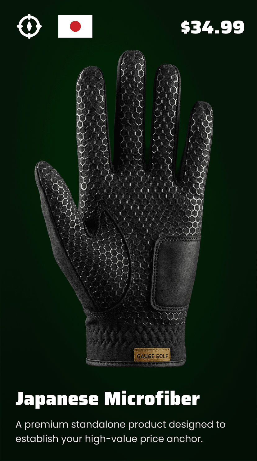 GAUGE Golf Glove close-up - Anti-slip silicone grip on Japanese Clarino microfiber