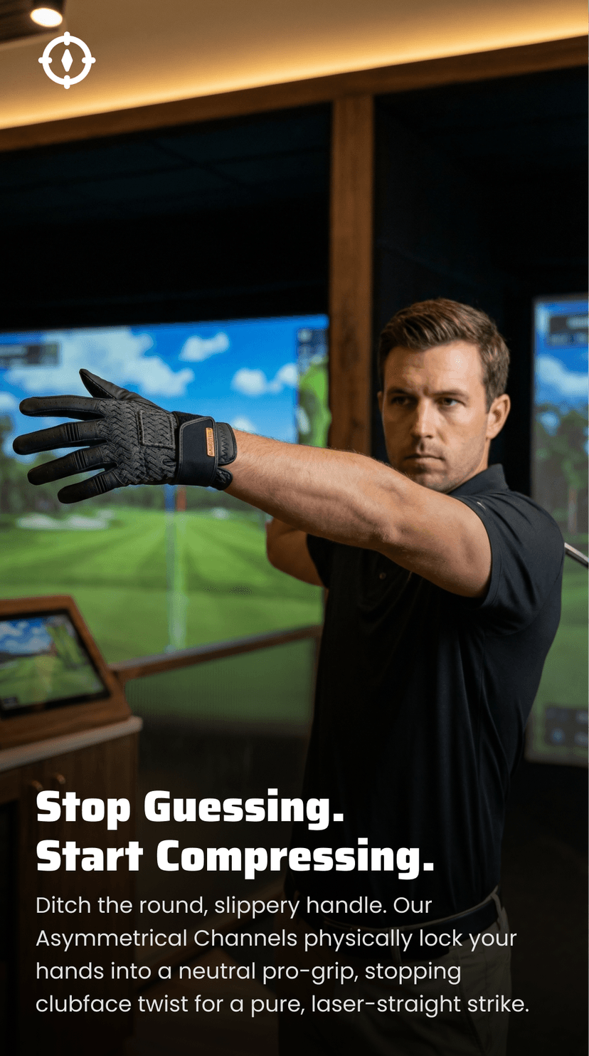 Professional golfer using GAUGE Golf glove on Trackman simulator - Perfect for driving range training